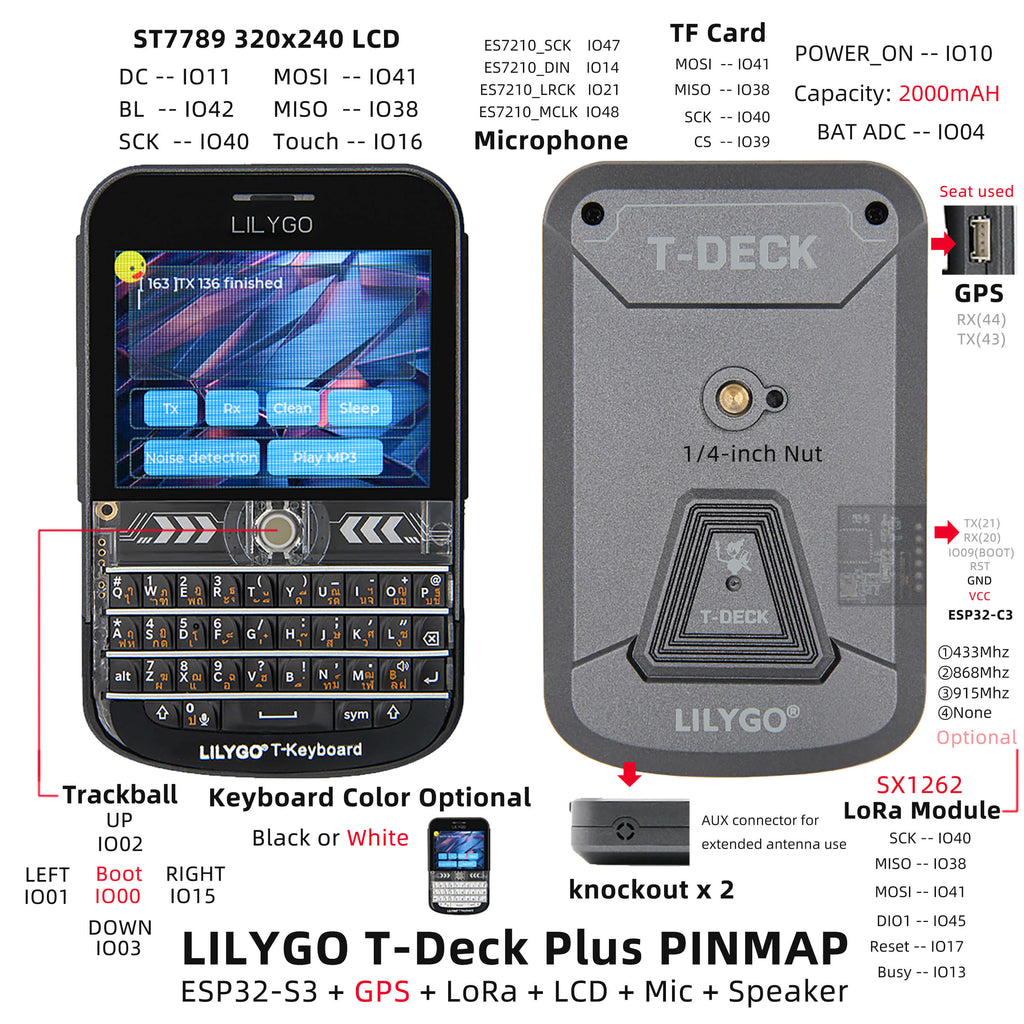Lilygo T-Deck Plus GPS 915Mhz ESP32 Meshtastic + SMA connector & Antenna USA